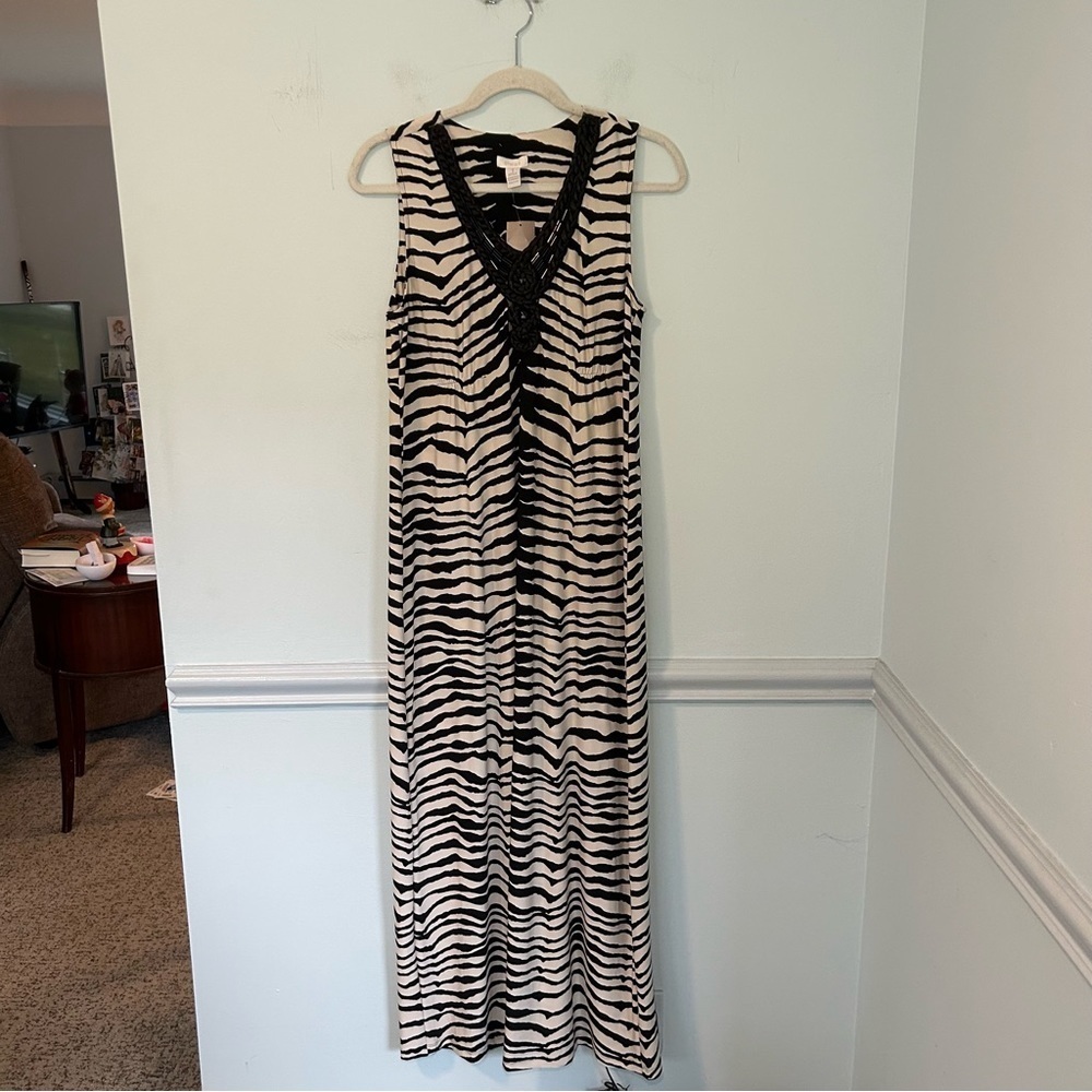 NWT Chico’s Black & White Zebra Print Sleeveless Maxi Dress Size 8